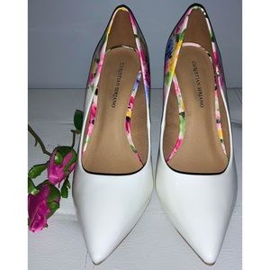 White Floral Pumps